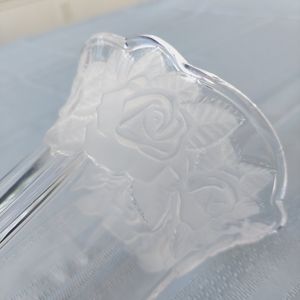 Mikasa Studio Nova Crystal Vase, 7.5"H 5.75"W, Etched Frosted Glass Roses